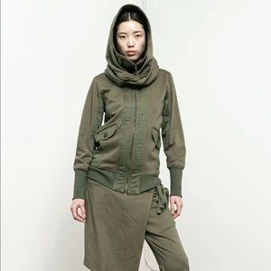 Nicholas K Trendy Military Green Hoodie with detachable hood scarf